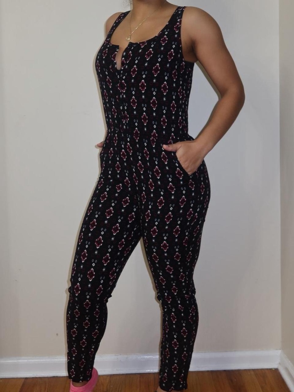 Black Printed Sleeveless Jumpsuit